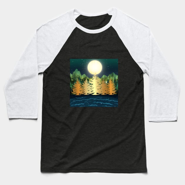 Gold Christmas tree colorful night luxury landscape Baseball T-Shirt by Top Dopes